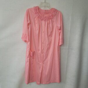Shadowtime Robe Womens S Peach Nylon‎ Button Front Pocket Vintage